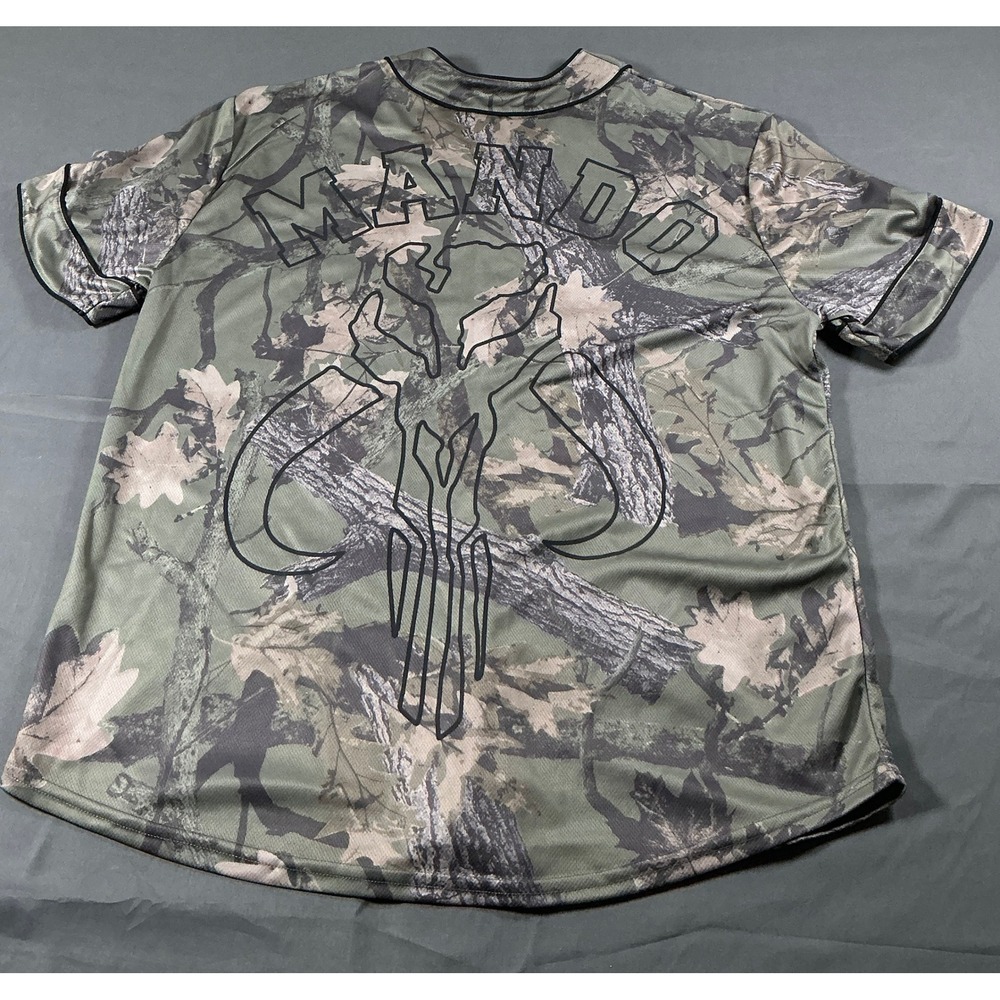 Star Wars The Mandalorian Camo Baseball Jersey Mens XLarge Mando Mythosaur Skull - Picture 8 of 10